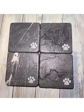 4 Blackstone Coasters With Paw Print And Cork Feet. No Holder
